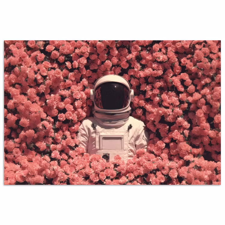 Bloemen - Roze - Astronaut poster papier klein -3d