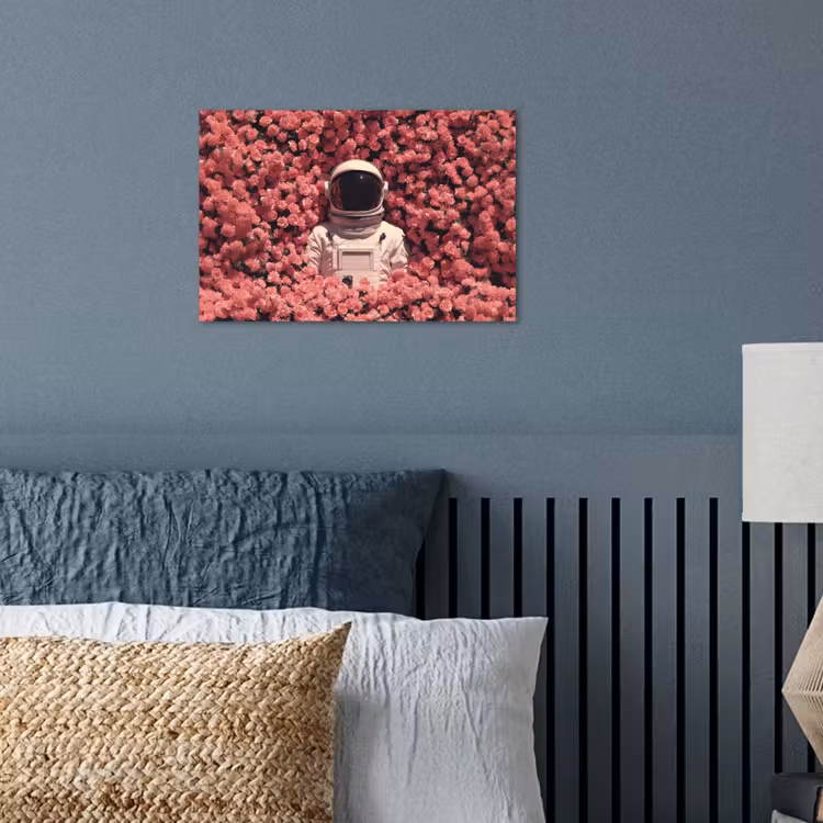 Bloemen - Roze - Astronaut poster papier klein -sfeer2