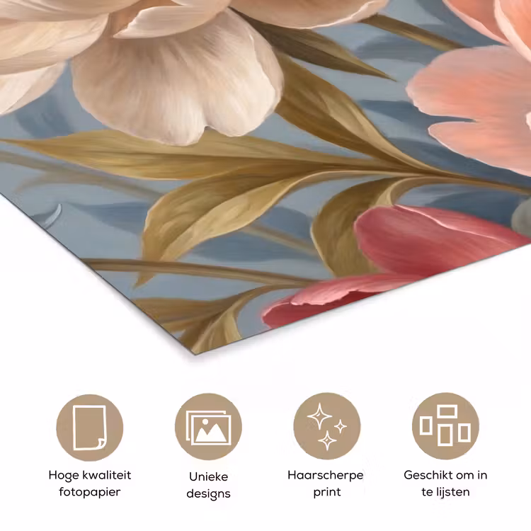 Bloemen - Roze - Beige - Modern - Natuur poster papier klein -closeup_NL