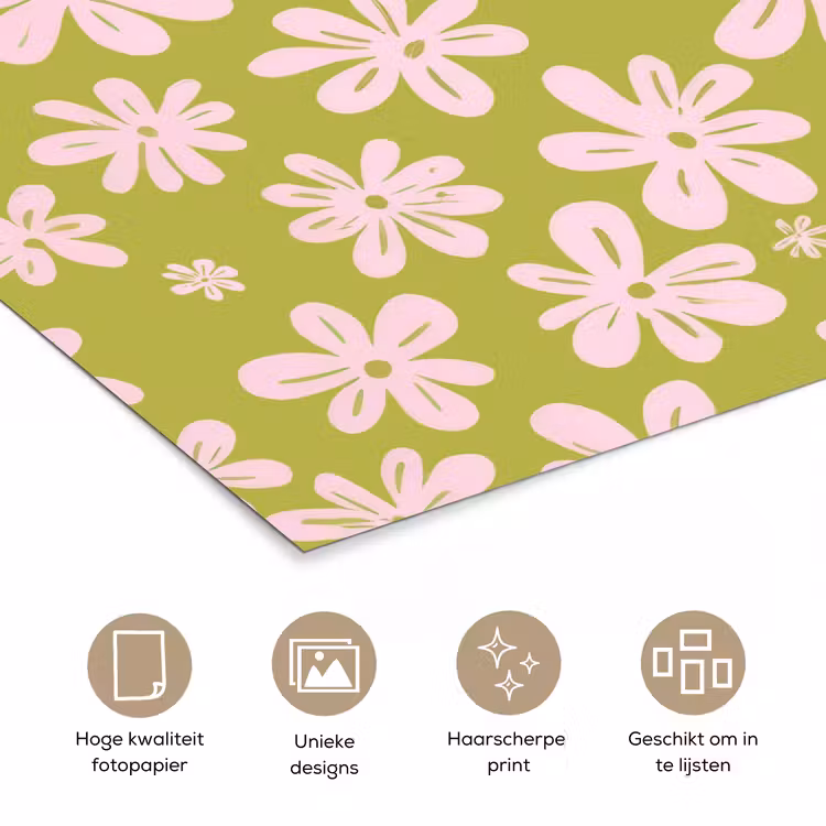 Bloemen - Roze - Getekend - Patroon poster papier klein -closeup_NL