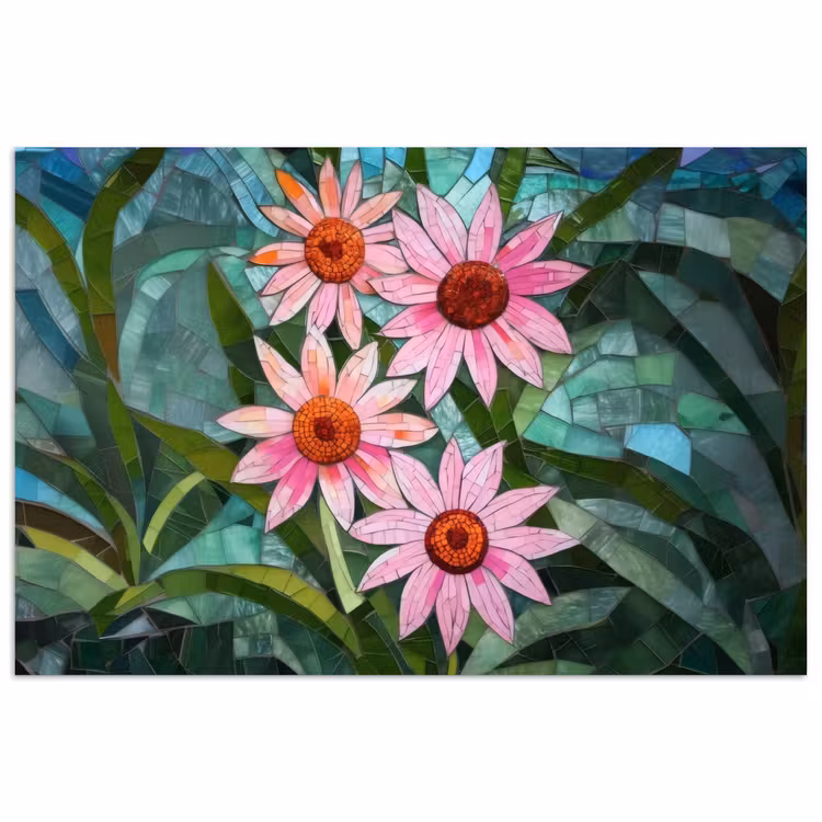 Bloemen - Roze - Glasmozaïek poster papier klein -3d