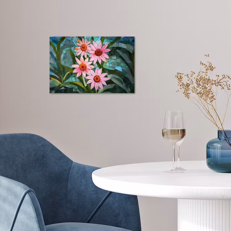 Bloemen - Roze - Glasmozaïek poster papier klein -sfeer3