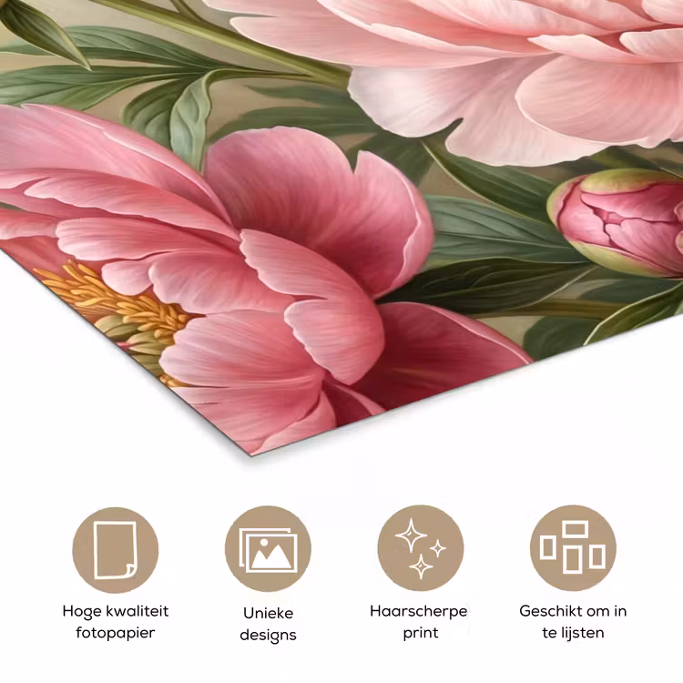 Bloemen - Roze - Klassiek - Gedetailleerd - Natuur poster papier klein -closeup_NL