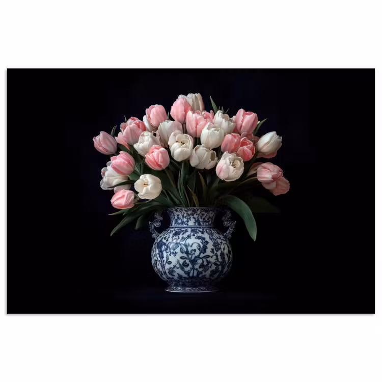 Bloemen - Roze - Tulpen - Vaas poster papier klein -3d