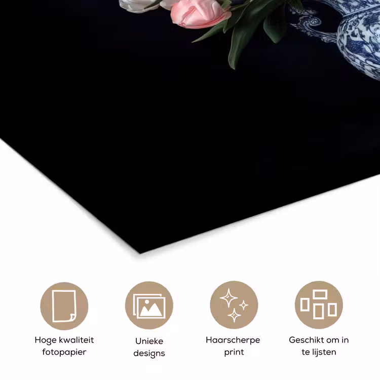 Bloemen - Roze - Tulpen - Vaas poster papier klein -closeup_NL