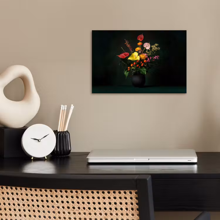 Bloemen - Vaas - Zwart poster papier klein -sfeer1