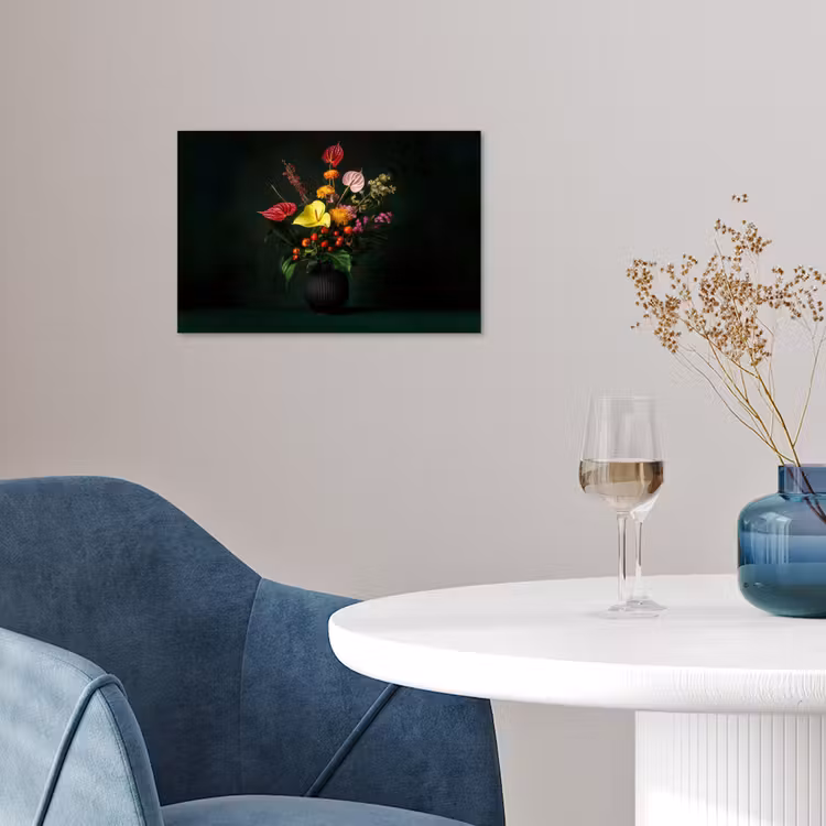 Bloemen - Vaas - Zwart poster papier klein -sfeer3