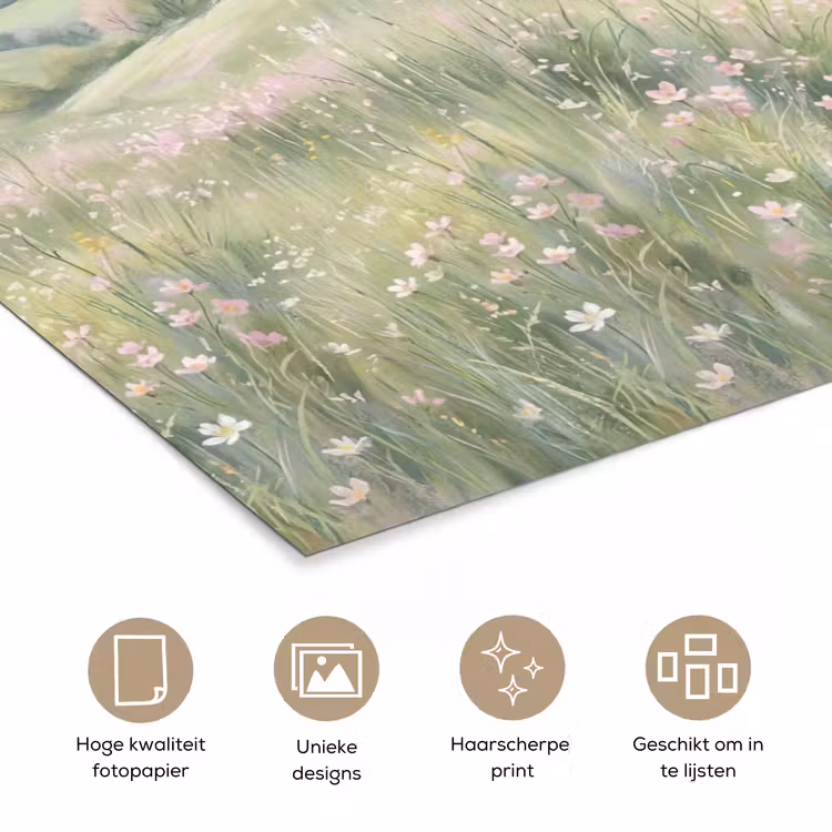 Bloemen veld - Bloemen - Groen poster papier klein -closeup_NL