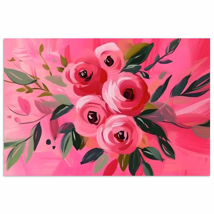 Bloemen - Verf - Roze poster papier klein -3d