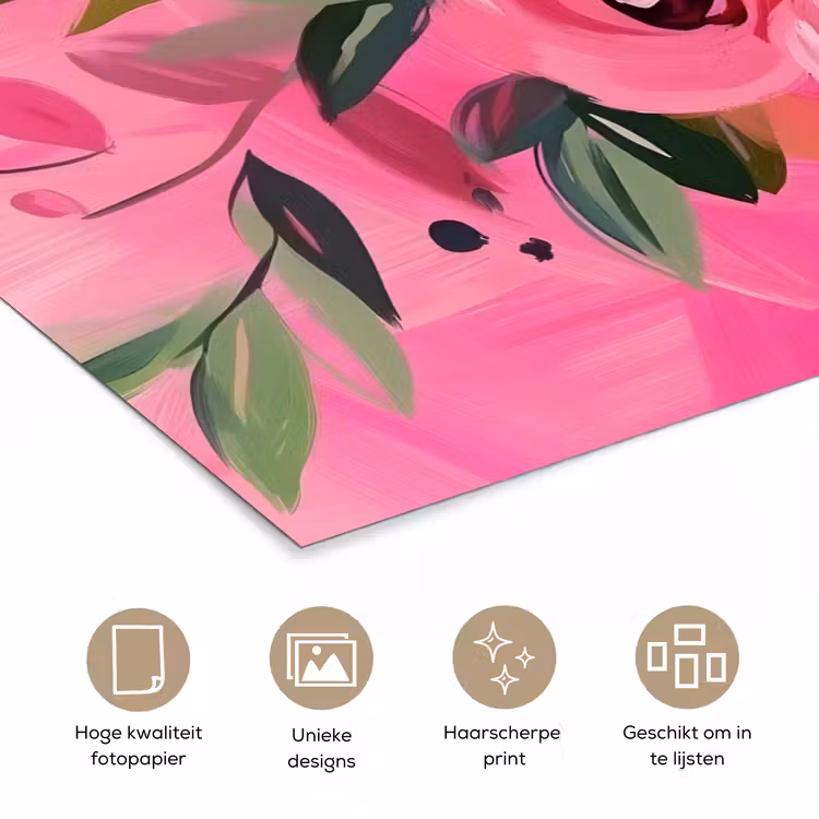 Bloemen - Verf - Roze poster papier klein -closeup_NL