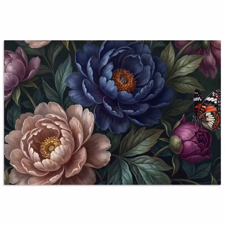 Bloemen - Vlinder - Natuur - Modern - Paars poster papier klein -3d
