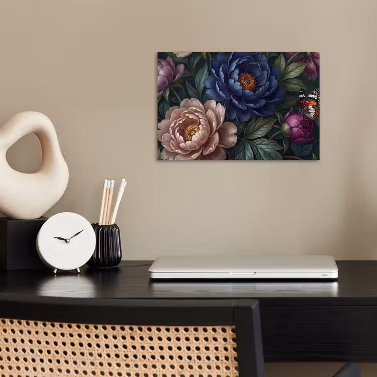 Bloemen - Vlinder - Natuur - Modern - Paars poster papier klein -sfeer1