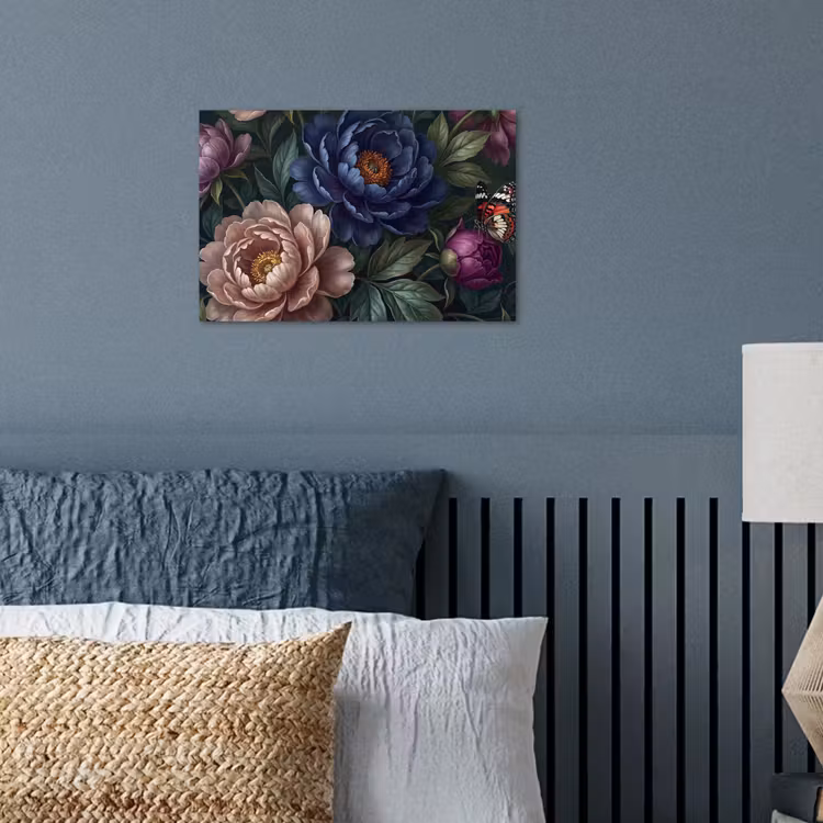 Bloemen - Vlinder - Natuur - Modern - Paars poster papier klein -sfeer2