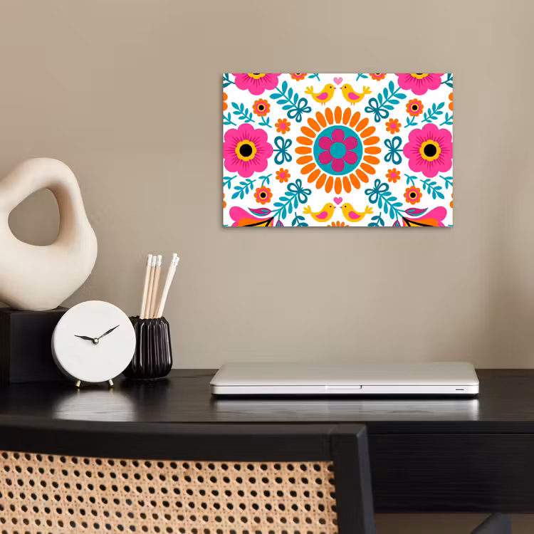 Bloemen - Vogel - Patroon - Kleurrijk - Modern poster papier klein -sfeer1