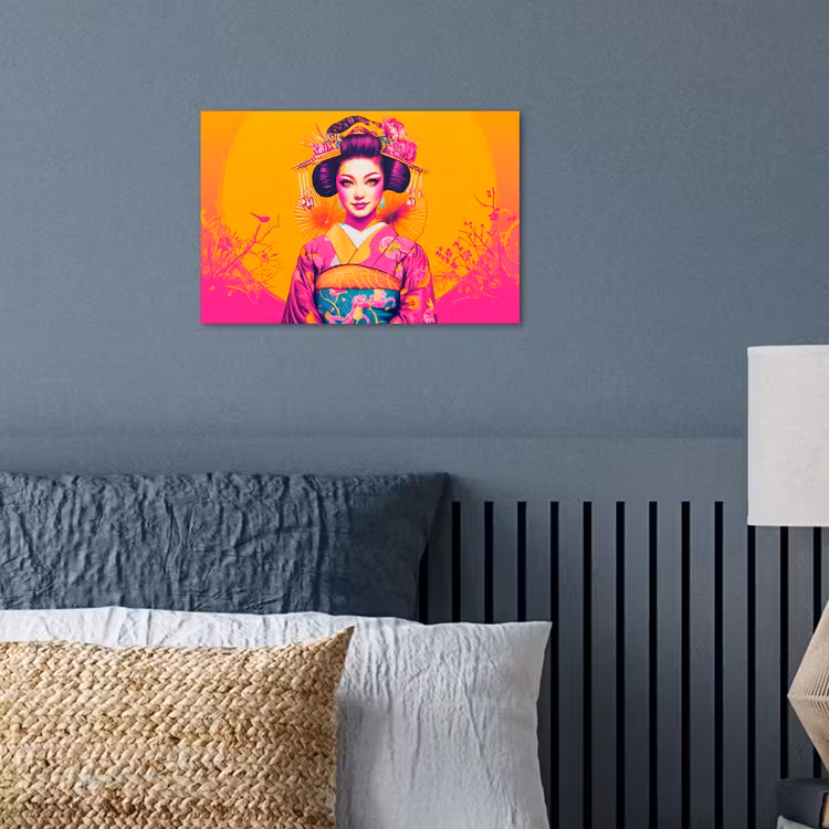 Bloemen - Vrouw - Kimono - Roze poster papier klein -sfeer2