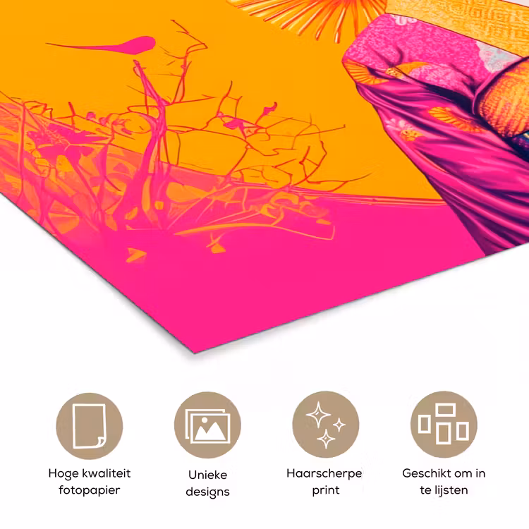 Bloemen - Vrouw - Kimono - Roze poster papier klein -closeup_NL