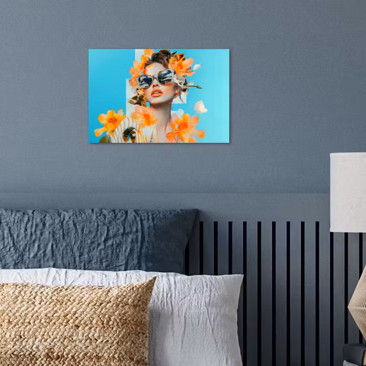 Bloemen - Vrouw - Zonnebril - Blauw poster papier klein -sfeer2