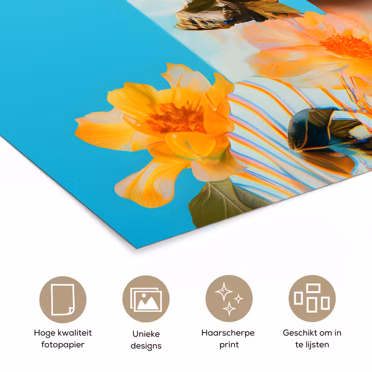 Bloemen - Vrouw - Zonnebril - Blauw poster papier klein -closeup_NL