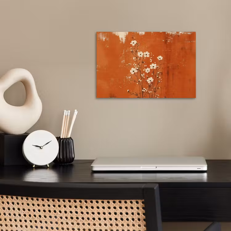 Bloemen - Wit - Subtiel - Roestkleur poster papier klein -sfeer1