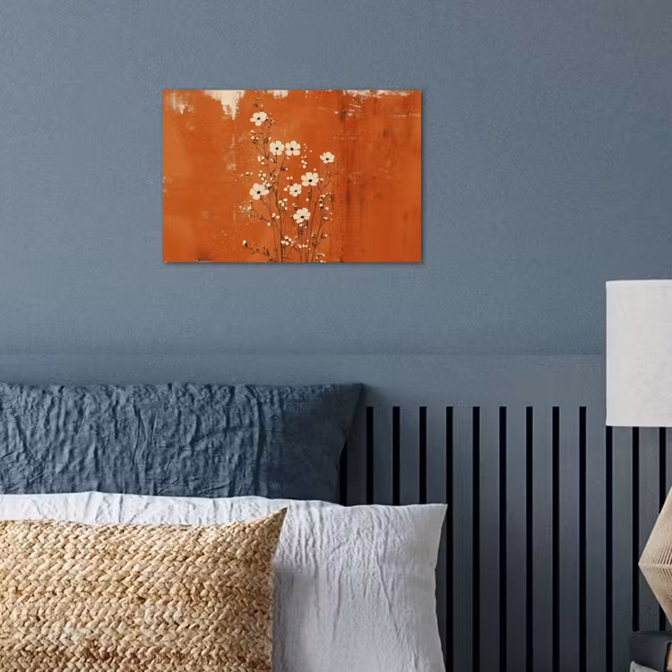 Bloemen - Wit - Subtiel - Roestkleur poster papier klein -sfeer2