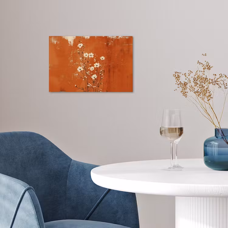Bloemen - Wit - Subtiel - Roestkleur poster papier klein -sfeer3