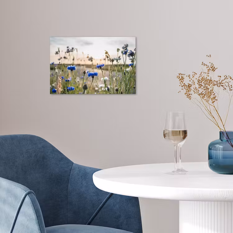 Bloemen - Zomer - Korenbloem - Blauw - Zon - Wolken poster papier klein -sfeer3