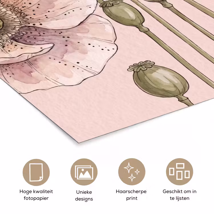 Bloemen - Zomer - Natuur - Aquarel - Roze poster papier klein -closeup_NL