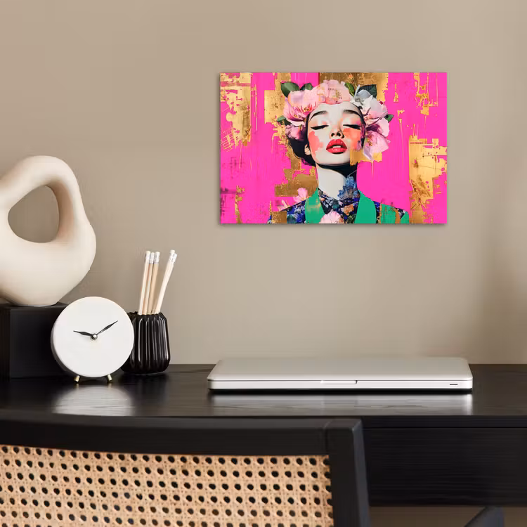 Bloemenkroon - Goud - Vrouw - Portret poster papier klein -sfeer1