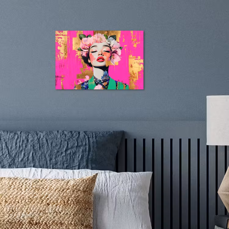 Bloemenkroon - Goud - Vrouw - Portret poster papier klein -sfeer2