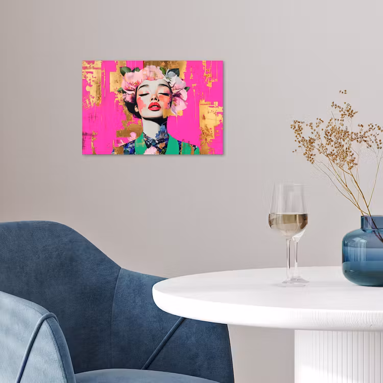 Bloemenkroon - Goud - Vrouw - Portret poster papier klein -sfeer3