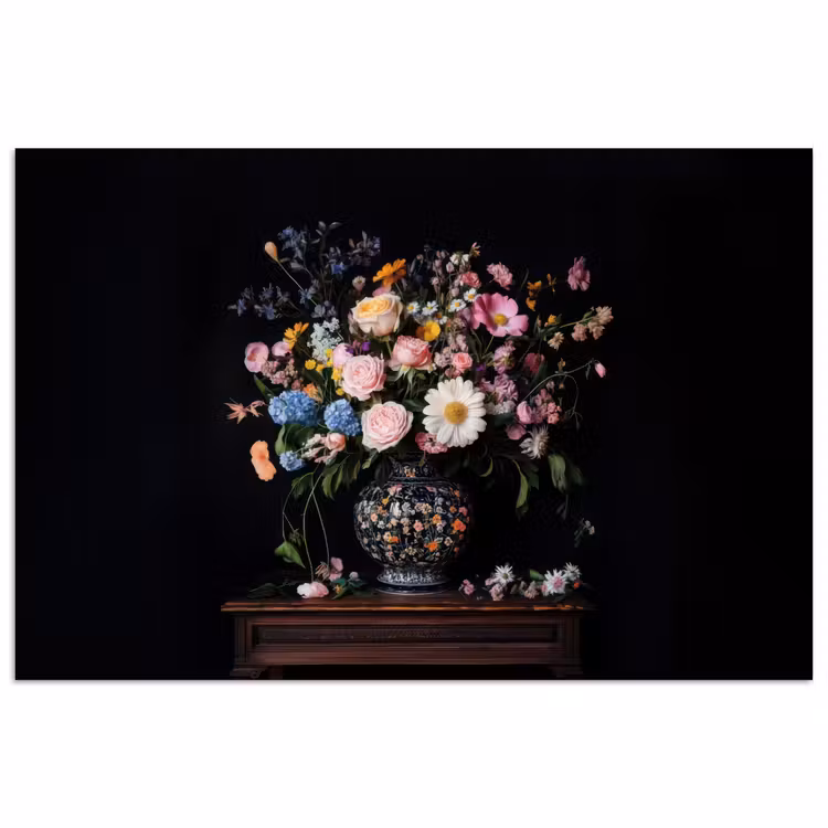Bloemenvaas - Hout - Bloemen - Boeket poster papier klein -3d