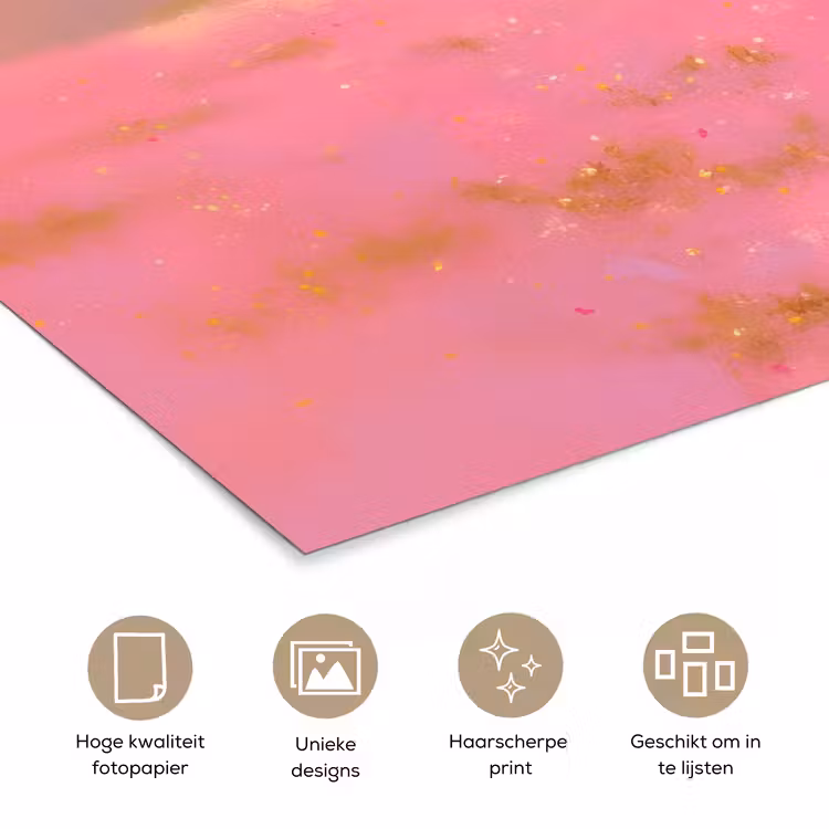 Bloemenweide - Heuvels - Silhouet - Roze poster papier klein -closeup_NL