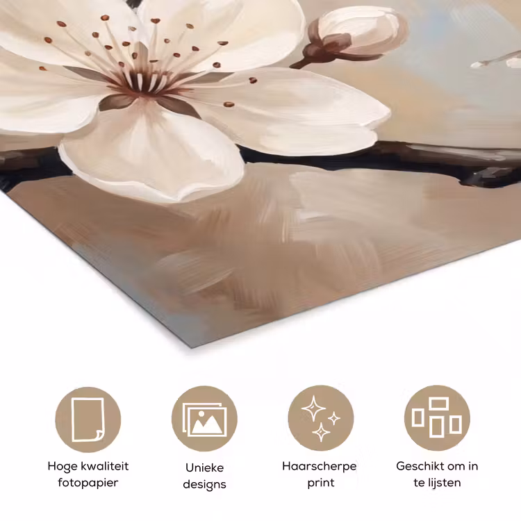 Bloesem - Takken - Schilderij - Beige - Serene poster papier klein -closeup_NL