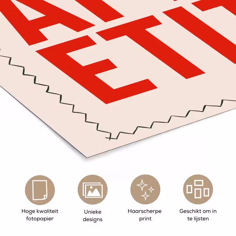 Blokletters - Rood - Kartelrand poster papier klein -closeup_NL