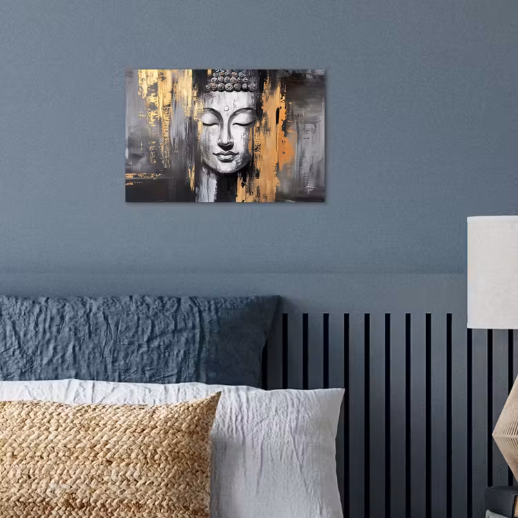 Boedhha - Penseelstreken - Goud - Abstract poster papier klein -sfeer2