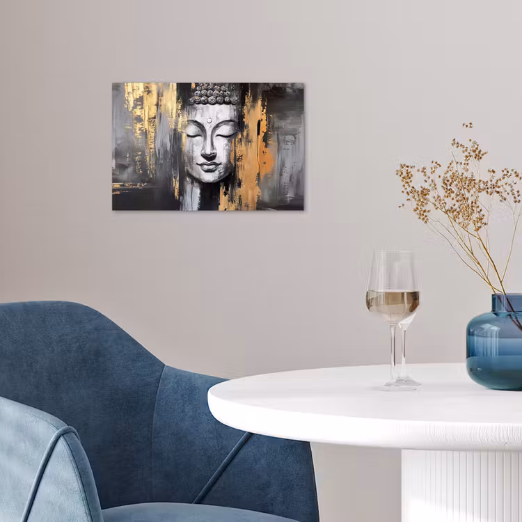 Boedhha - Penseelstreken - Goud - Abstract poster papier klein -sfeer3
