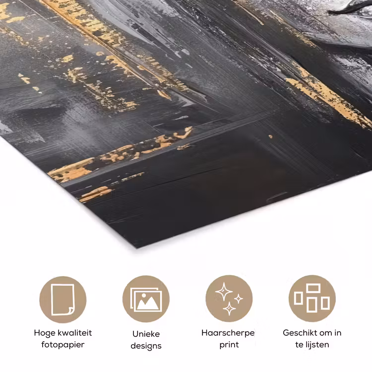 Boedhha - Penseelstreken - Goud - Abstract poster papier klein -closeup_NL