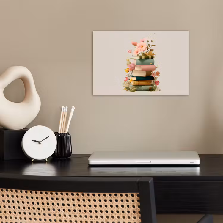 Boeken - Stapel - Bloemen - Kleurrijk poster papier klein -sfeer1