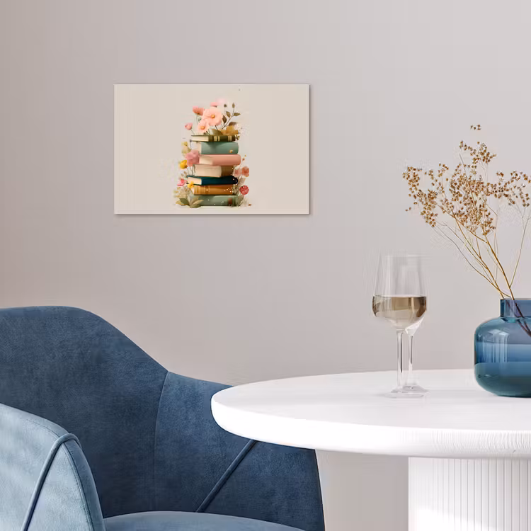 Boeken - Stapel - Bloemen - Kleurrijk poster papier klein -sfeer3