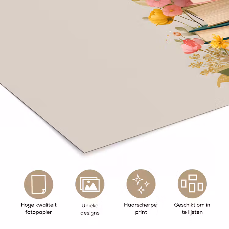 Boeken - Stapel - Bloemen - Kleurrijk poster papier klein -closeup_NL