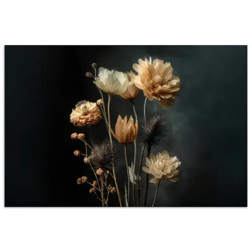 Boeket - Bloemen - Licht - Zwart poster papier klein -3d