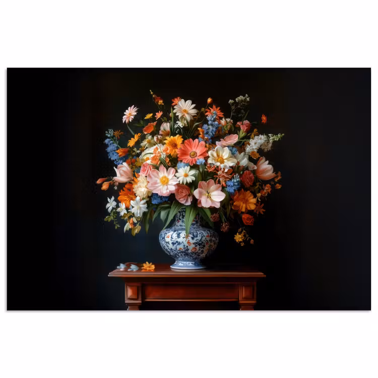 Boeket - Roze - Bloemen - Vaas poster papier klein -3d