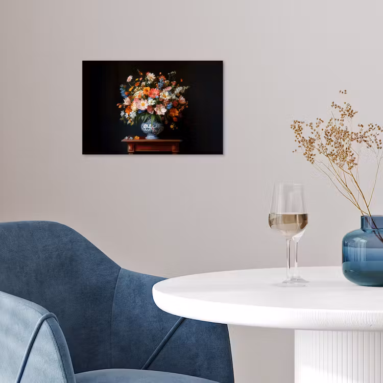 Boeket - Roze - Bloemen - Vaas poster papier klein -sfeer3