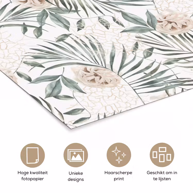 Bohemian - Bloemen - Bladeren - Jungle - Tropical poster papier klein -closeup_NL