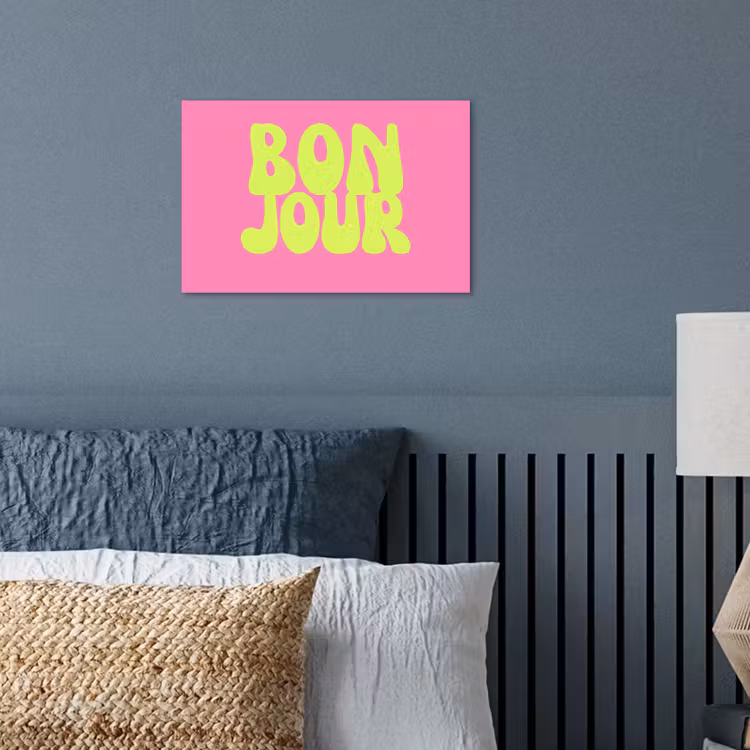 Bonjour - Roze - Fel groen poster papier klein -sfeer2