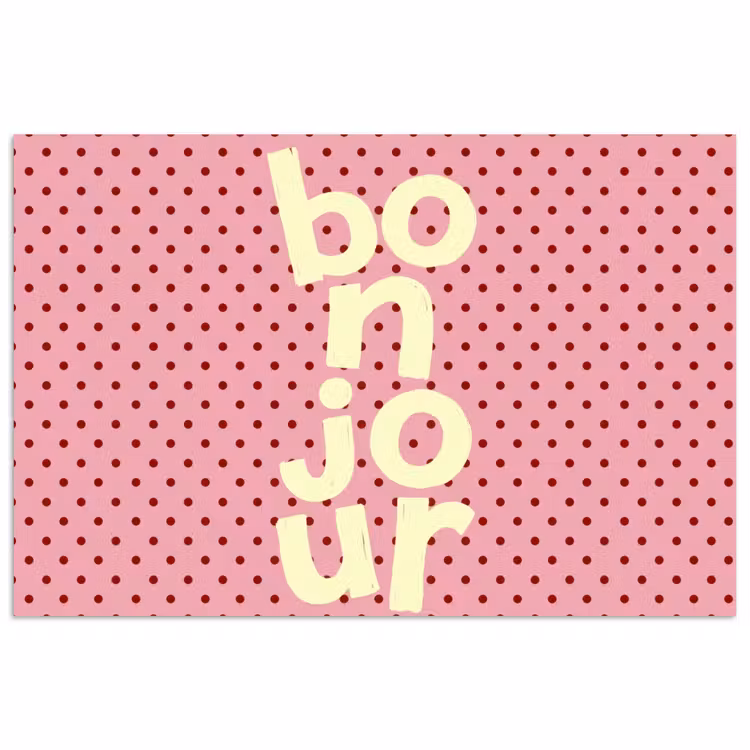 Bonjour - Stippen - Roze- Geel poster papier klein -3d