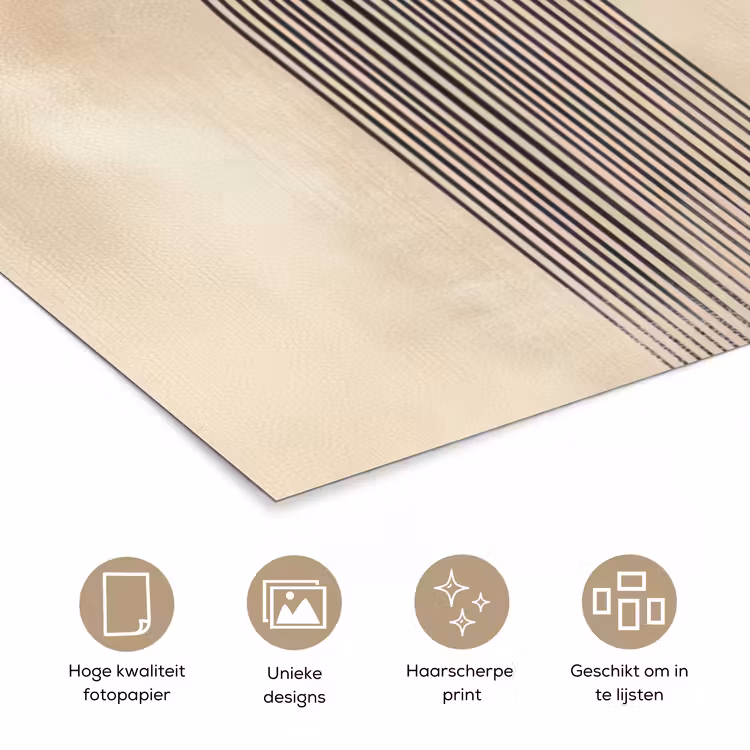 Boog - Strepen - Minimalistisch - Zwart poster papier klein -closeup_NL