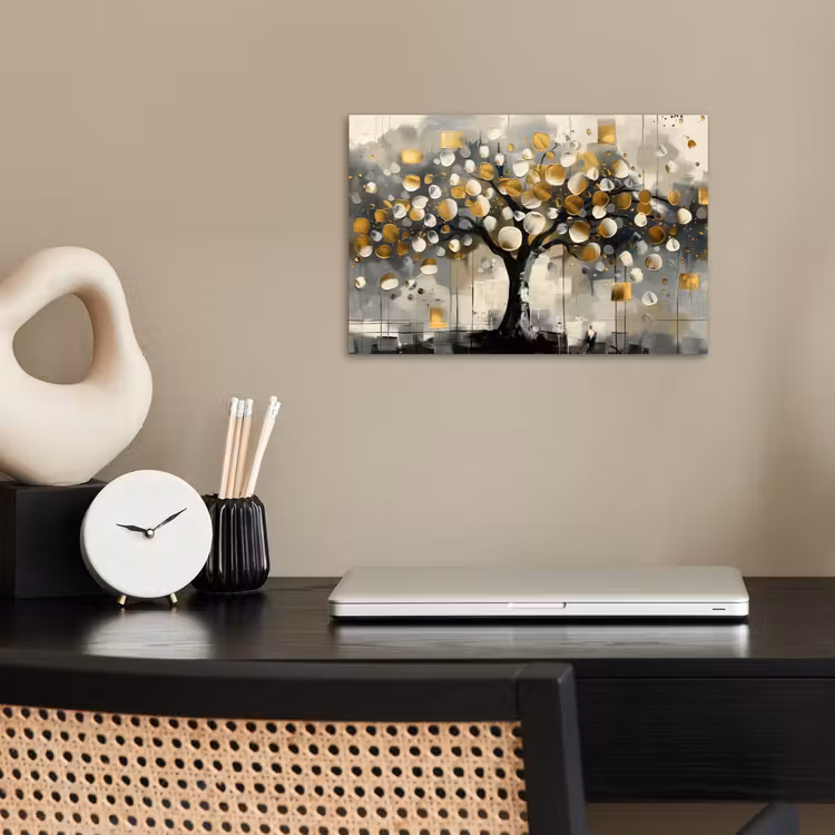 Boom - Abstract - Beige - Goud - Zwart poster papier klein -sfeer1