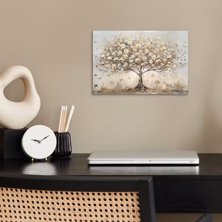 Boom - Beige - Goud - Verflook - Grijs poster papier klein -sfeer1