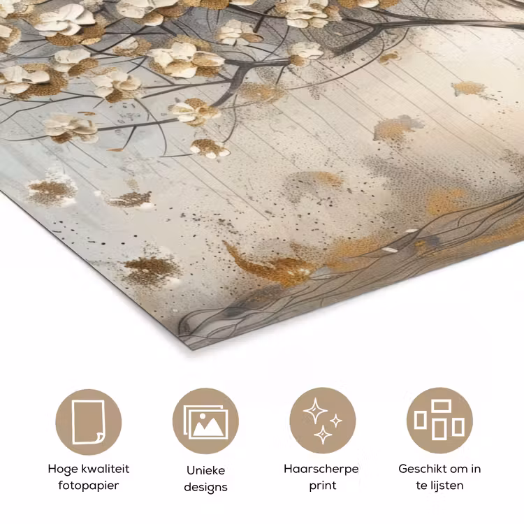 Boom - Beige - Goud - Verflook - Grijs poster papier klein -closeup_NL